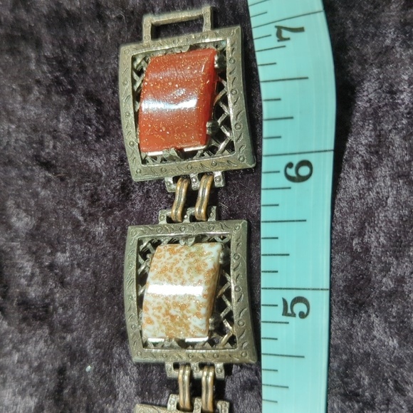 Unmarked Vintage Silver Tone Stone Boho Bracelet - Picture 5 of 8